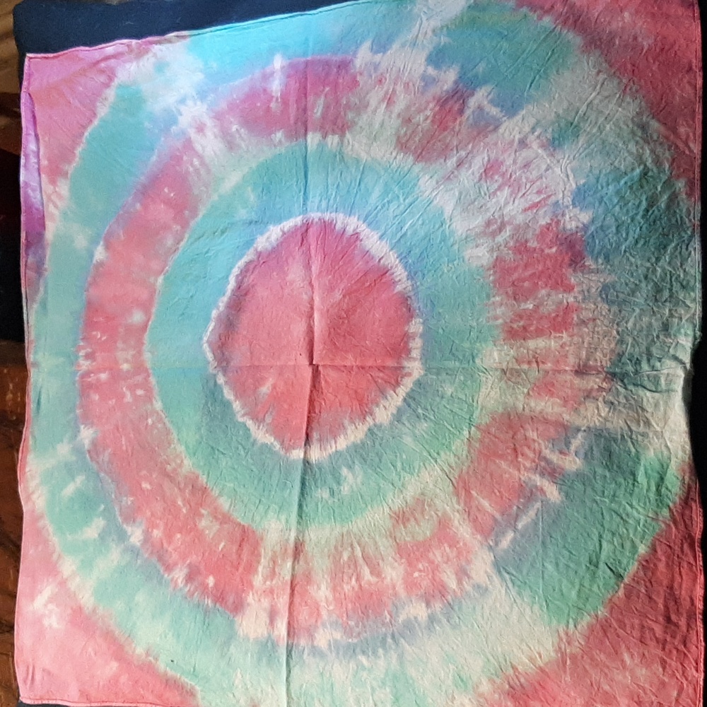 Hand Dyed Bandana. Multicolored tie dye bandana